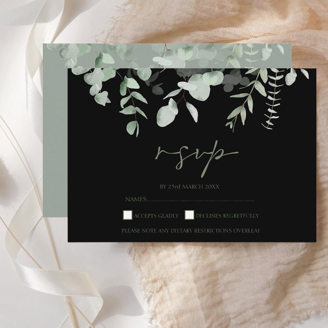 Small Boho Greenery Black Eucalyptus RSVP Card (Creator Uploaded)