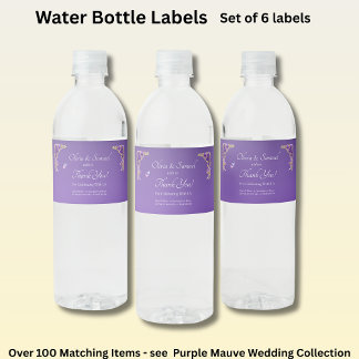 Small Bottle Labels, Purple Mauve Flowers Water Bottle Label