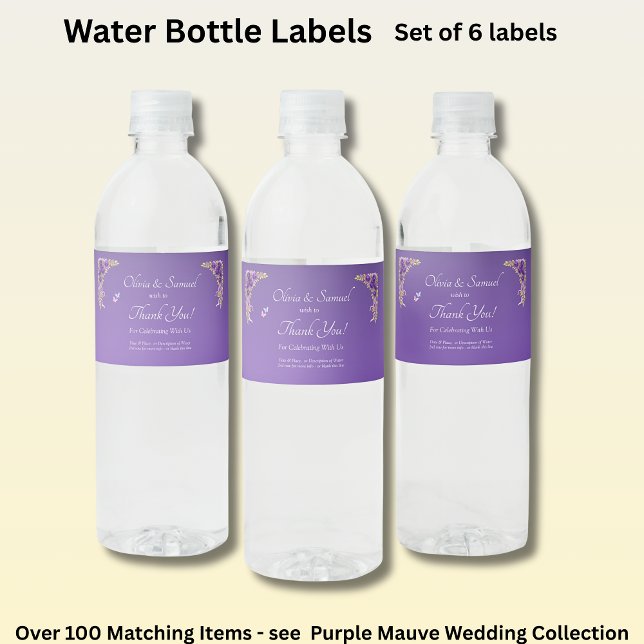 Small Bottle Labels, Purple Mauve Flowers  Water Bottle Label (Creator Uploaded)