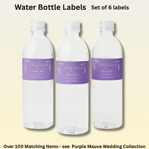 Small Bottle Labels, Purple Mauve Flowers Water Bottle Label