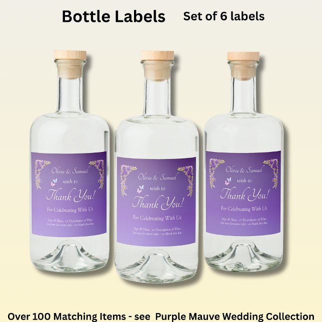 Small Bottle Labels, Purple Mauve Flowers Wine Liquor Bottle Label (Creator Uploaded)