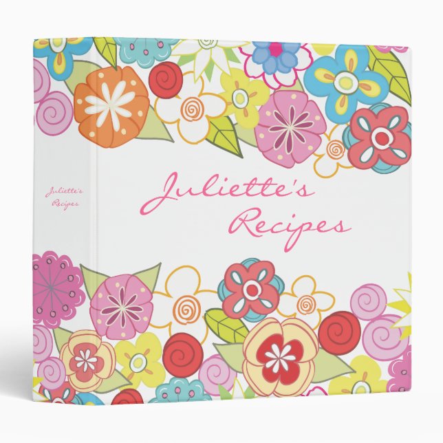 Small Bright Blossoms Floral Recipe Book Binder (Front/Spine)