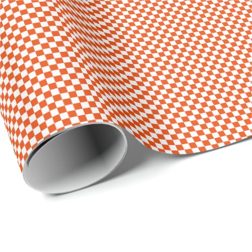 Small Bright Orange and White Checks Wrapping Paper