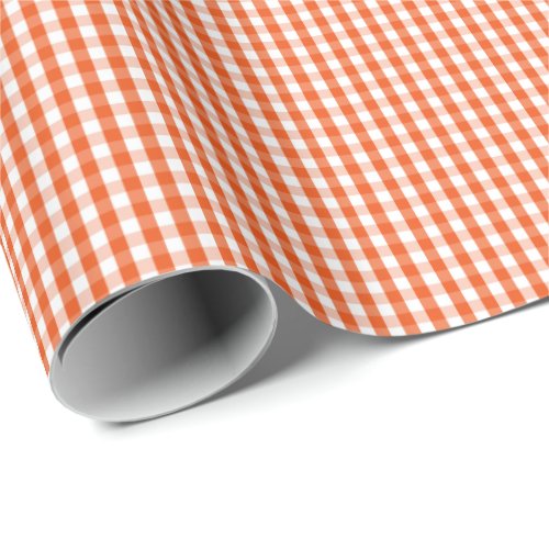 Small Bright Orange and White Gingham Wrapping Paper