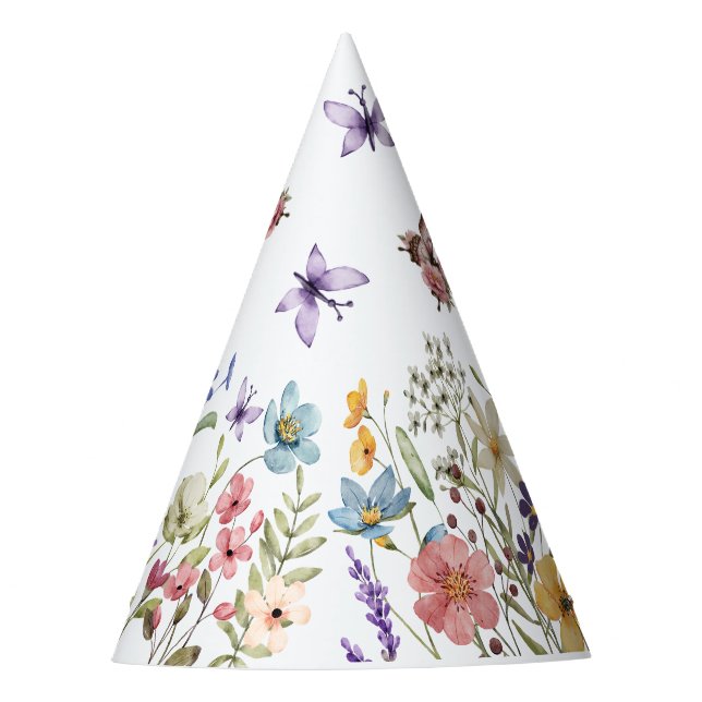 Small Bright Wildflowers Watercolor Birthday Party Hat (Front)
