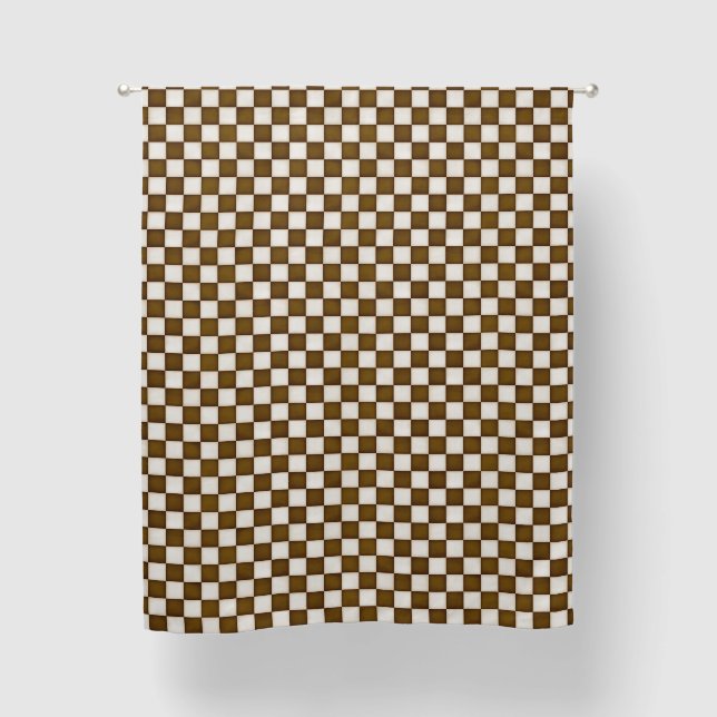 Small Brown & Antique White Checkers Blackout Curtains (Front)