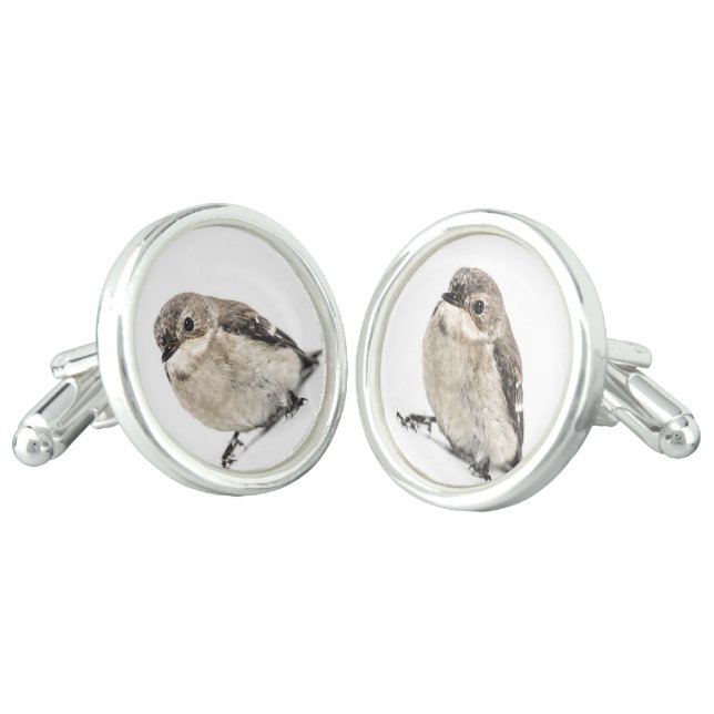 Small Brown Garden Bird Photo Cufflinks (Angled)