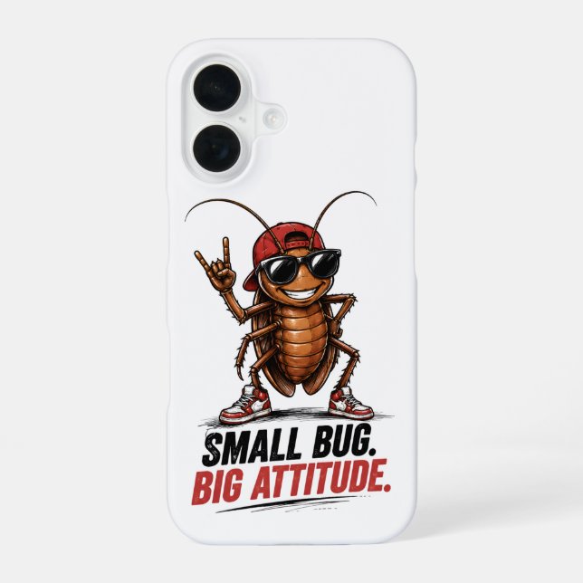 Small Bug. Big Attitude. | Funny Cartoon Cockroach iPhone Case (Back)