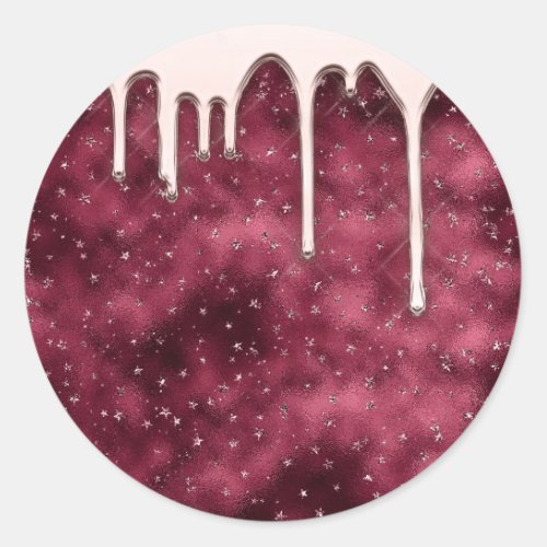 Small Busimess  Candles Burgundy Rose Glitter Classic Round Sticker