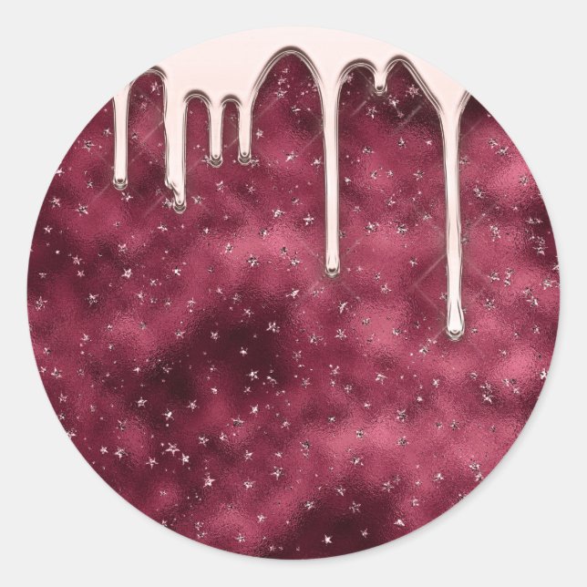 Small Busimess  Candles Burgundy Rose Glitter Classic Round Sticker (Front)