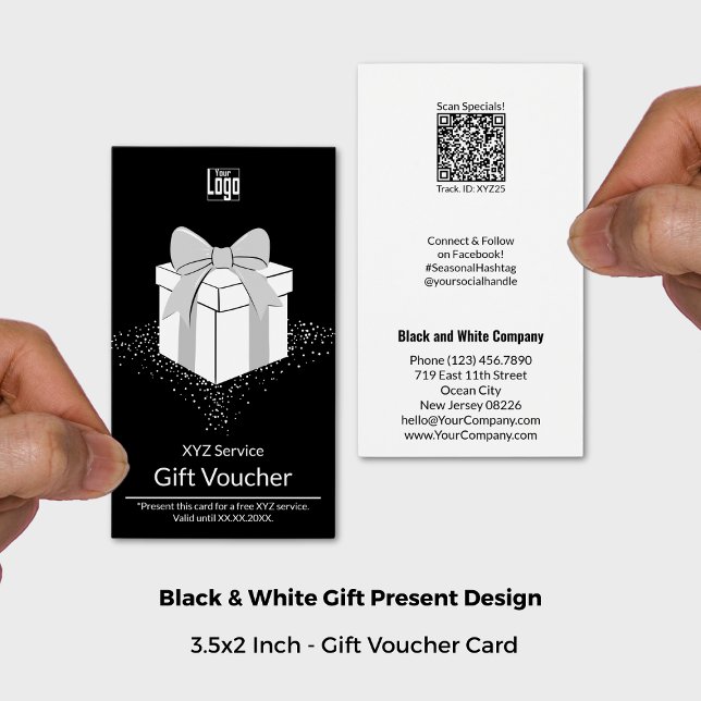 Small Business Black & White Gift Voucher Card (3.5x2 Inch Standard US, Small Business Black & White Gift Voucher Card)