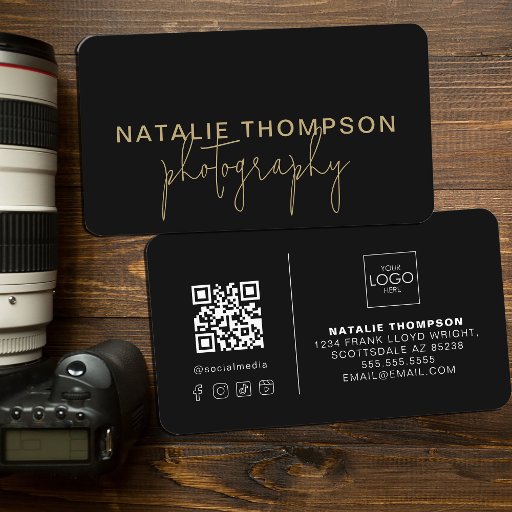 Customizable Small Business Cool QR Code With Logo Photography Business Card