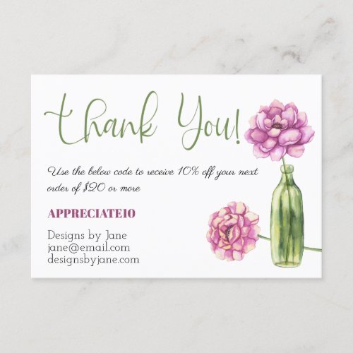 Small Business Coupon Pink Thank You Insert Card