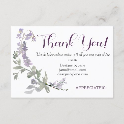 Small Business Coupon Purple Thank You Insert Card
