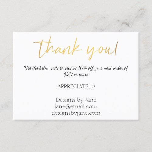 Small Business Coupon Thank You Gold Insert Card