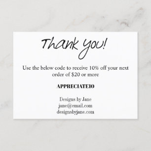 Small Business Coupon Thank You Insert Card