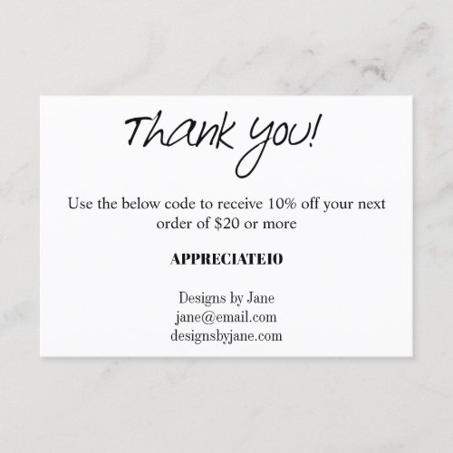 Small Business Coupon Thank You Insert Card
