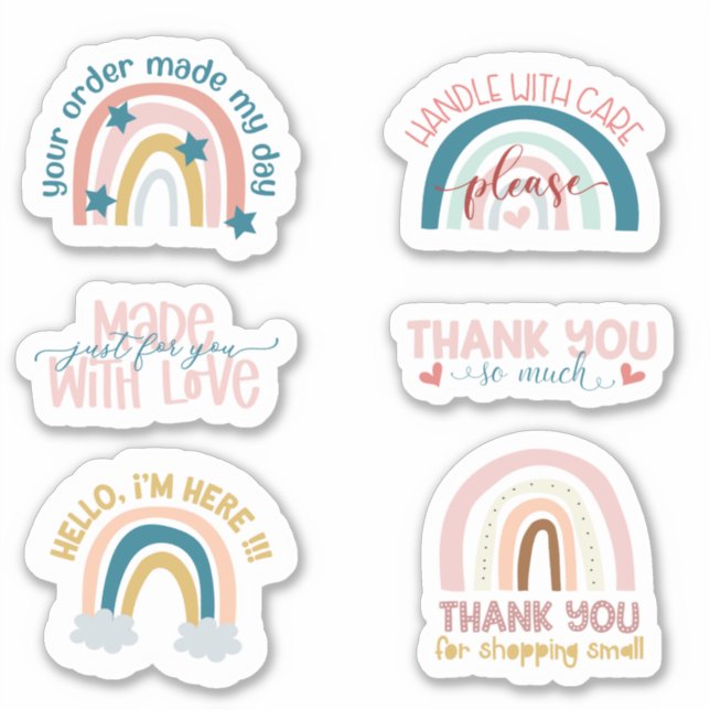 Small Business Cute Rainbow Thank You Stickers (Front)
