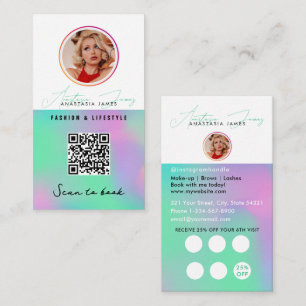 Small Business Discount Loyalty QR Cod Holographic Business Card
