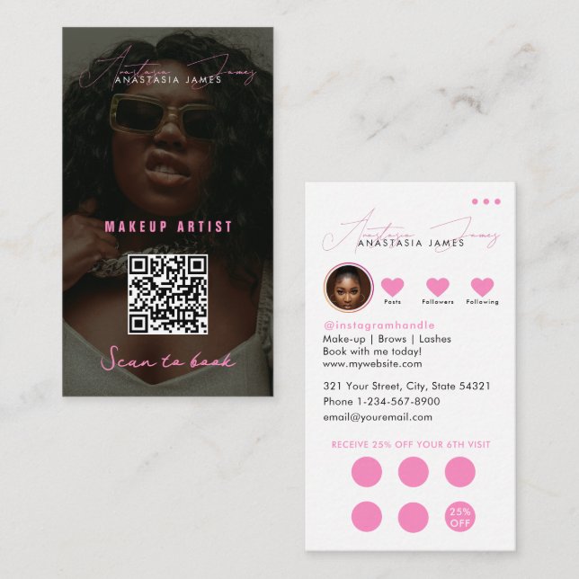 Small Business Discount Loyalty QR Code Girly  Business Card (Front/Back)