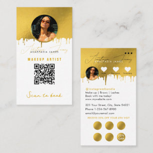 Small Business Discount Loyalty QR Code White Gold Business Card