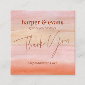 Small Business Dusty Orange Watercolor Thank You Square Business Card