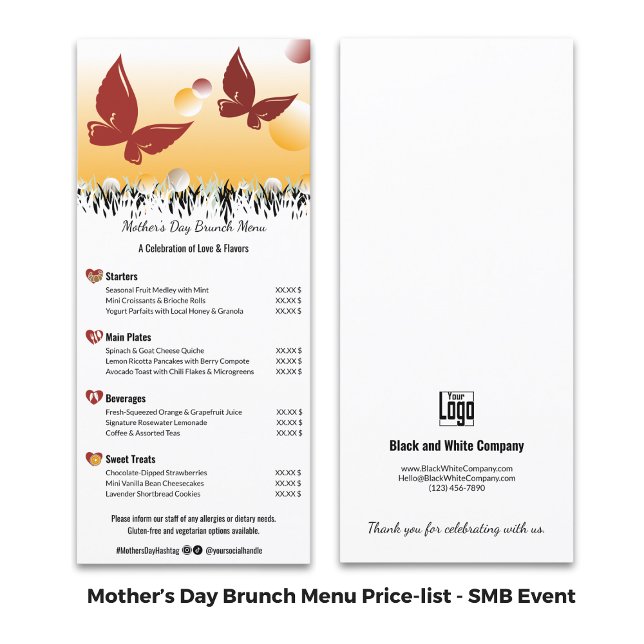 Small Business Event Mother's Day Brunch Pricelist Menu (Small Business Event Mother's Day Brunch Pricelist Menu - Black and White)