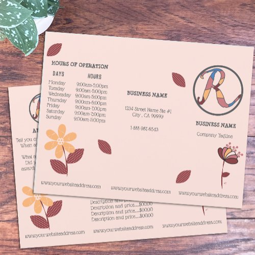 Small Business Floral Tri_Fold Price List Brochure