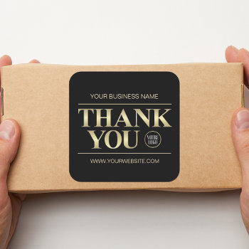 Small Business Gold Black Thank You Add Logo Square Sticker by MonogrammedShop at Zazzle