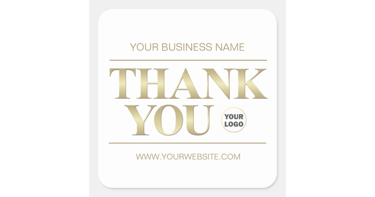 Small Business Gold White Thank You Add Logo Square Sticker Zazzle Com