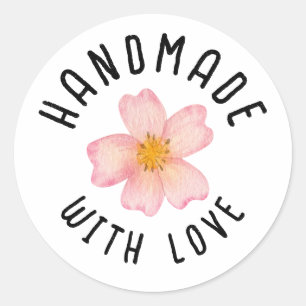 Small Business Handmade With Love - Pink Floral Classic Round Sticker