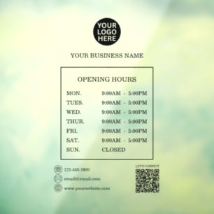 Small Business Hours Window Cling