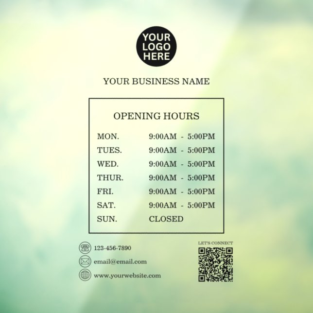 Small Business Hours Window Cling (Sheet 3)