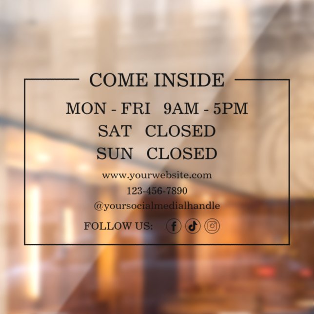 Small Business Hours Window Cling (Sheet 2)