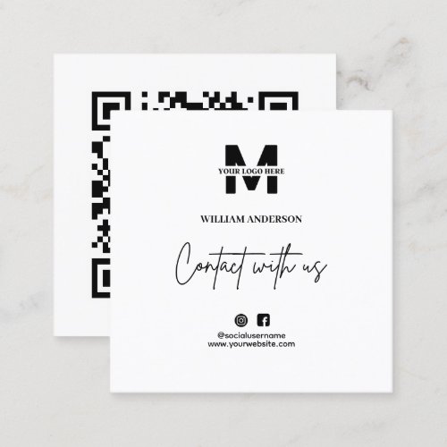 Small Business Instagram Facebook QR Code Modern Square Business Card