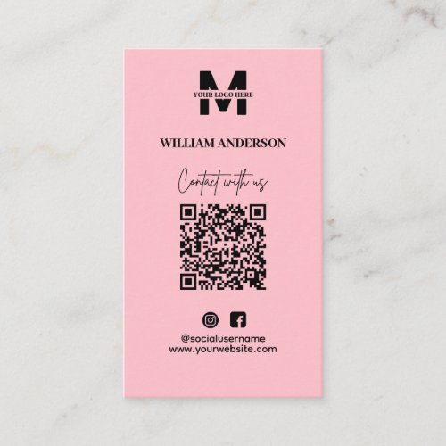 Small Business Instagram Facebook QR Code Pink Enclosure Card