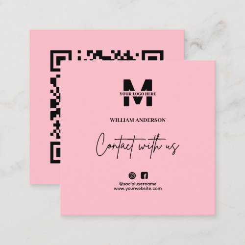 Small Business Instagram Facebook QR Code Pink Square Business Card