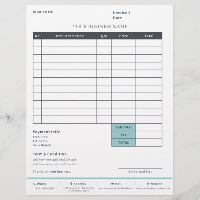 Small Business Invoice   Letterhead (Front)