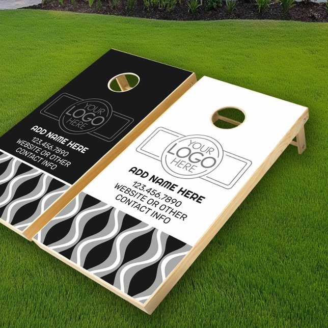 Small Business Logo Text Funky Design Black White Cornhole Set (Custom Cornhole Set)