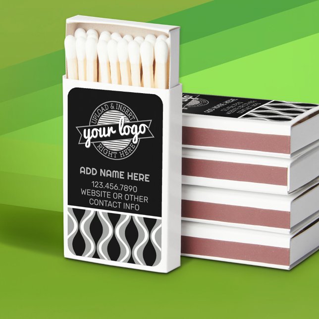 Small Business Logo Text Funky Design Black White Matchboxes (Custom Matchbox with Matches)