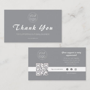 Small Business Logo Thank You QR Card Gray