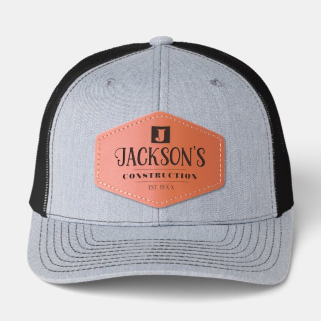 Small Business Name Monogram Company Leather Patch Hat (Front)