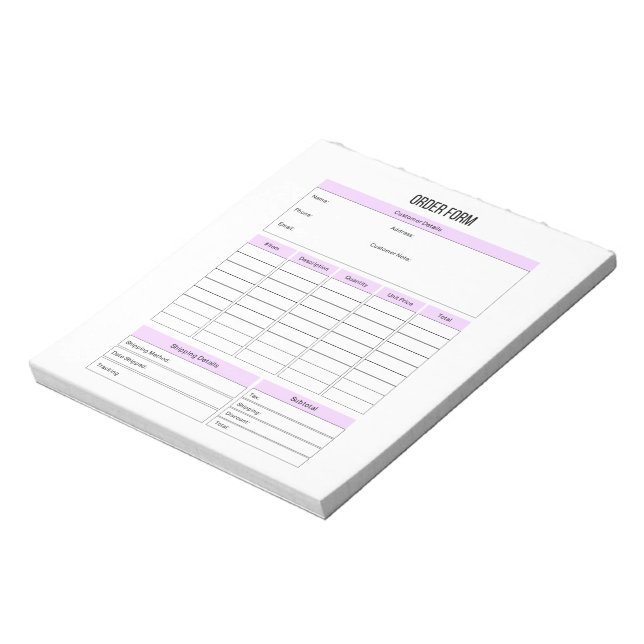 Small Business Order Form Planner Notepad (Rotated)