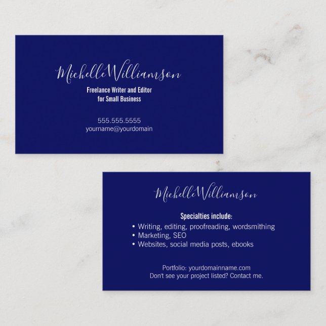 Small Business Owner Entrepreneur Navy Blue Business Card (Front/Back)
