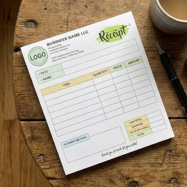 Small Business Receipts with Logo | Order Invoice Notepad (personalized order form with logo, small business receipts with logo)