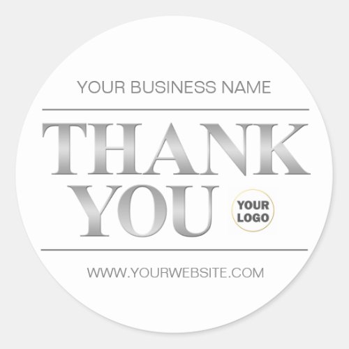 Small Business Silver White THANK YOU add LOGO Classic Round Sticker