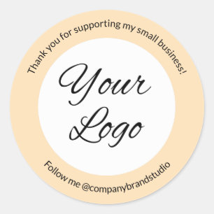 Small Business Thank You Add Logo Beige Classic Round Sticker