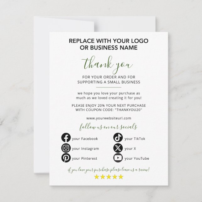 Small Business Thank You for Your Order Card (Front)