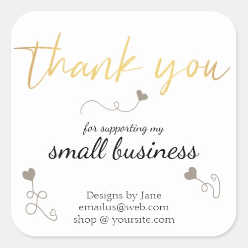 Small Business Thank You Gold Customized Sticker
