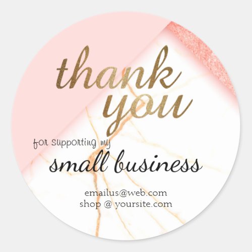 Small Business Thank You Gold Pink Customized Classic Round Sticker